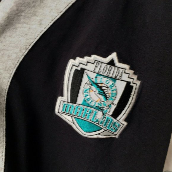 VINTAGE 90s Florida Marlins Jersey Logo 7 USA Shrit Baseball Sport Black Large - Picture 6 of 8